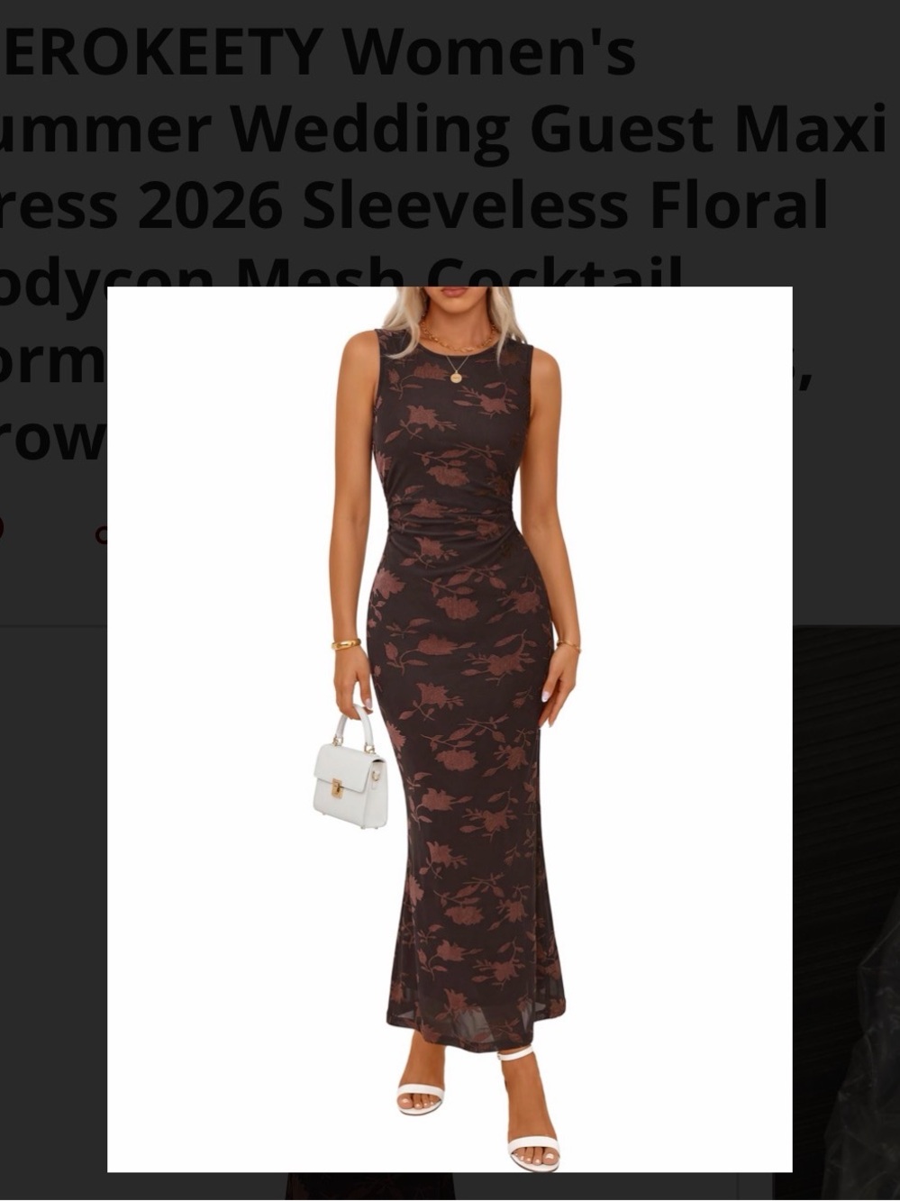 Sleeveless Floral Bodycon Maxi Dress - Brown Large
